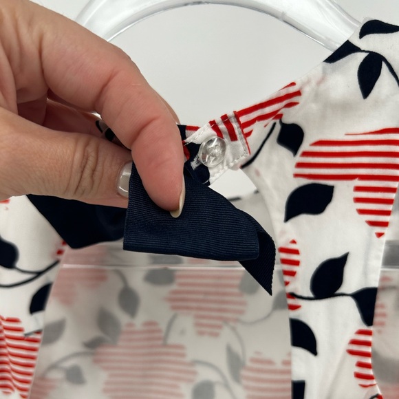 Janie and Jack Red White Blue Floral Stripe  Print Peplum Top Open Back Bow 5 - Picture 6 of 7